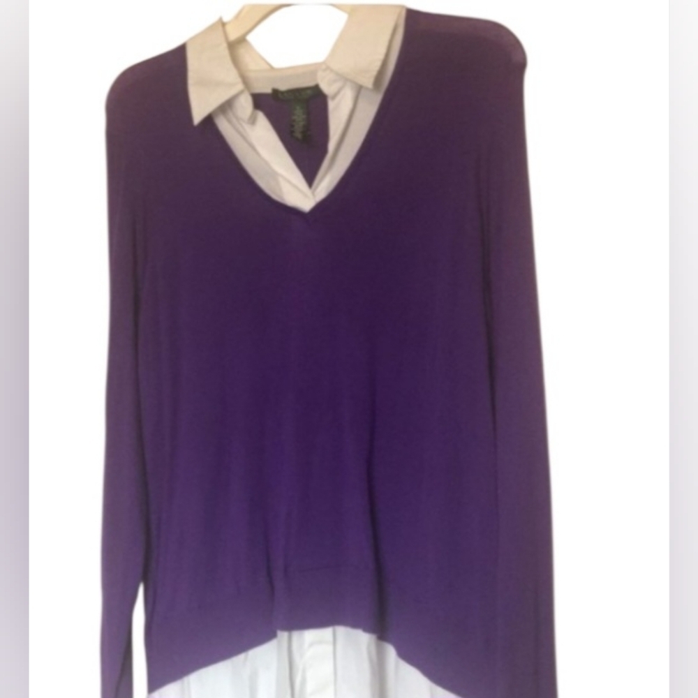 NWT Lauren Ralph Lauren Woman Plus Size Purple Overlay Look Sweater One Piece 1x